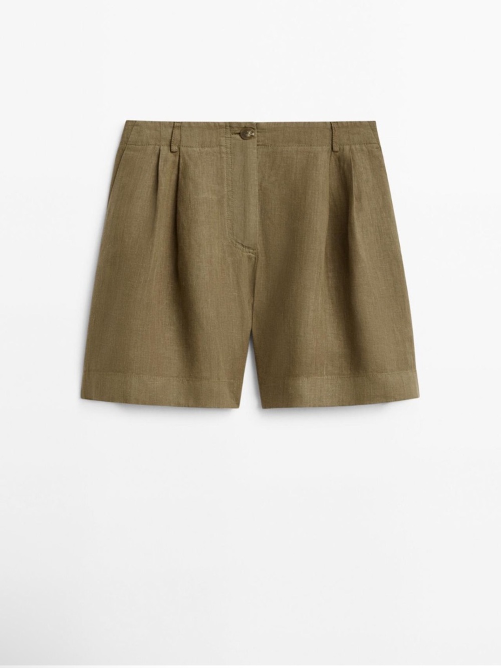 Massimo Dutti Linen Olive Green Flat-Front Women’s Shorts